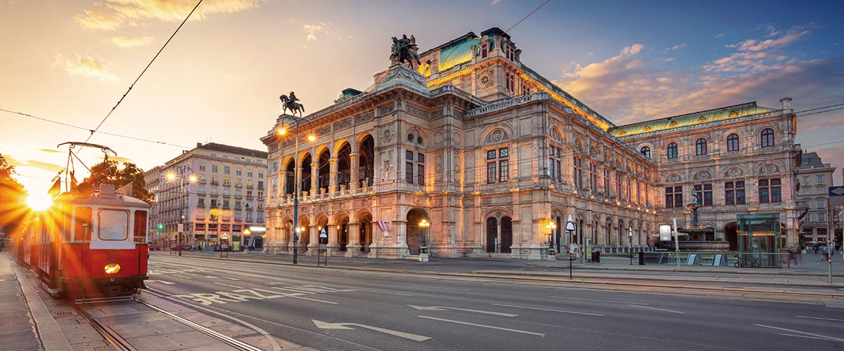 The Vienna Opera house at dusk, Austria